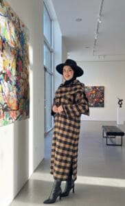 Djellaba marocaine hivernale à carreaux avec châle - Krissi Couture